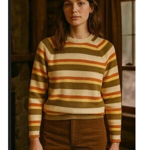 Vintage Meister Wool  Knit Sweater Stripe Cropped Sleeve Grandpacore Cabincore